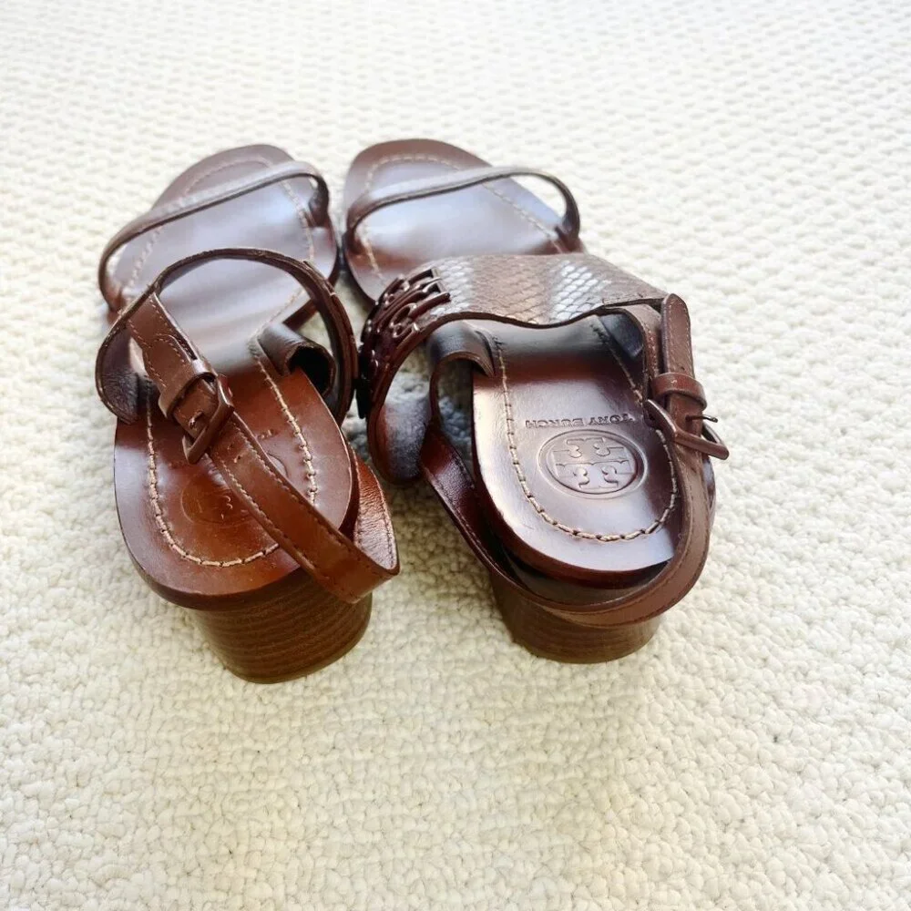 LIKE NEW Tory Burch Eleanor Brown Slingback Sandals Snakeskin Brown 9M